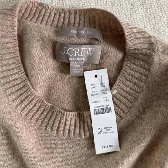 NWT J.Crew Cashmere Shrunken Crewneck Sweater in Heather Stone, Size XXS - Picture 7 of 8
